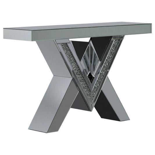 Taffeta V-shaped Mirrored Entryway Console Table Silver - Walo Furniture 