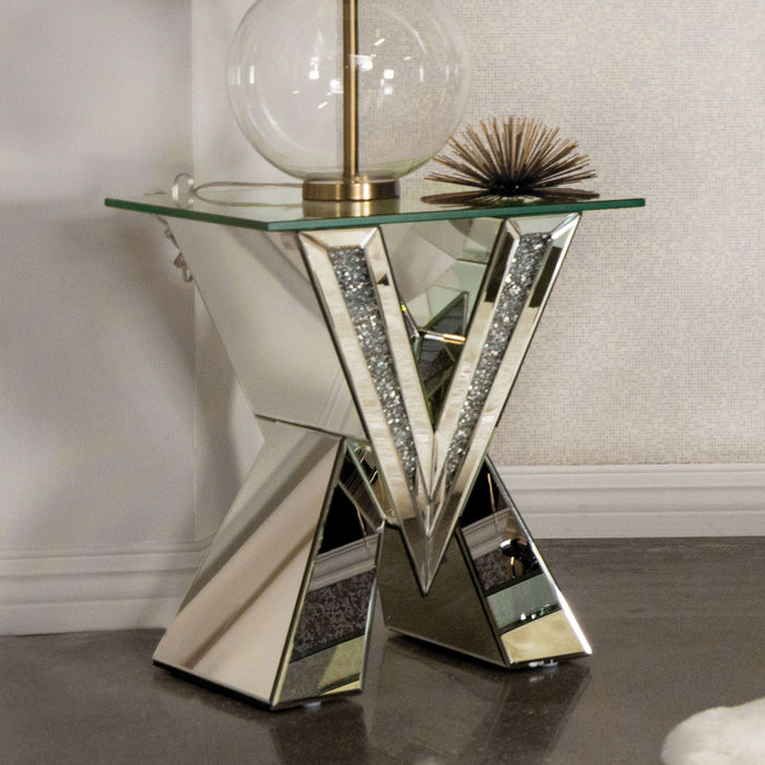 Taffeta Glass Top Mirrored Acrylic End Table Silver - Walo Furniture 