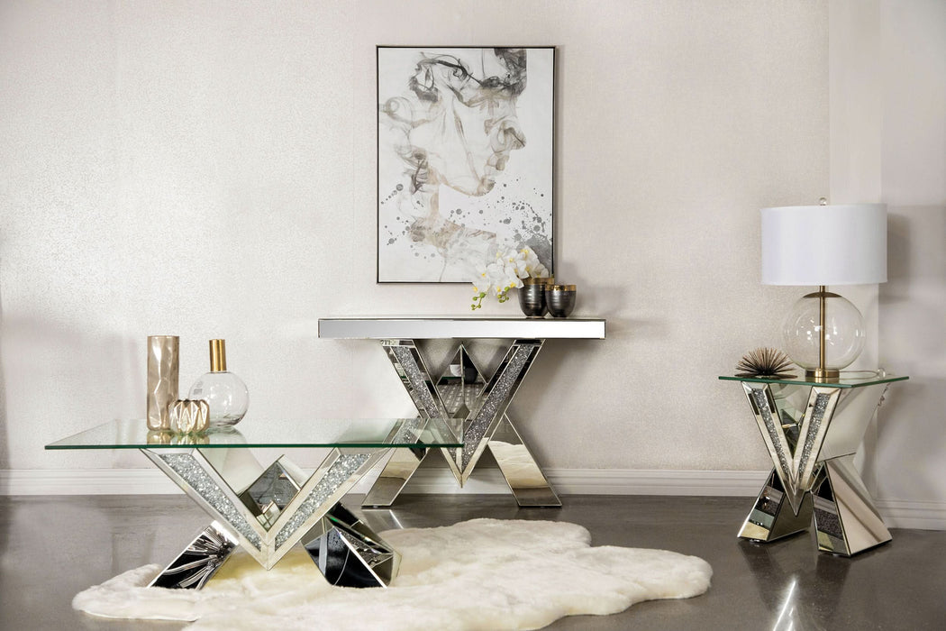 Taffeta Glass Top Mirrored Acrylic Coffee Table Silver - Walo Furniture 