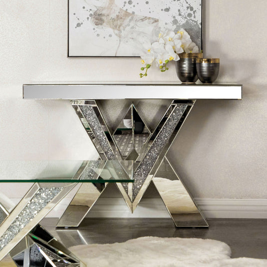 Taffeta V-shaped Mirrored Entryway Console Table Silver - Walo Furniture 