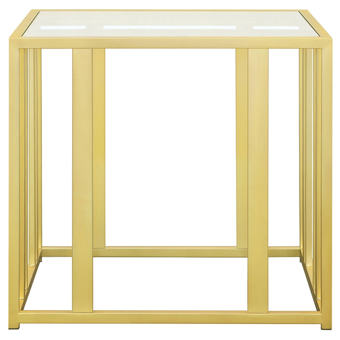 Adri Rectangular Glass Top Side End Table Matte Brass - Walo Furniture 