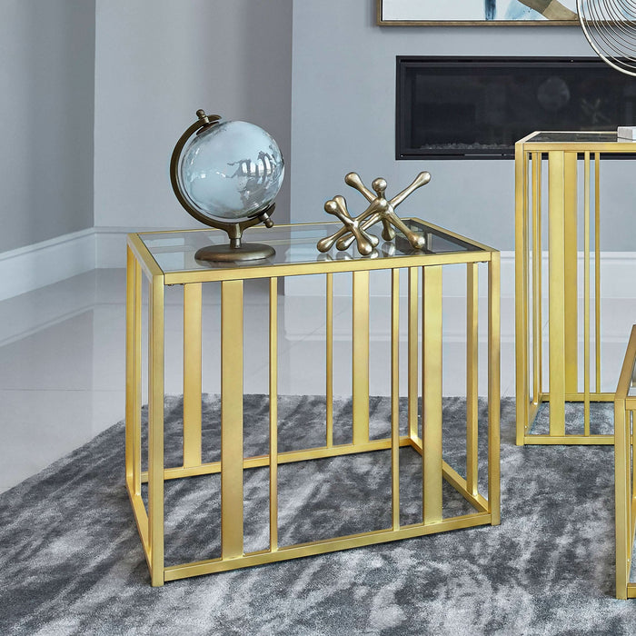 Adri Rectangular Glass Top Side End Table Matte Brass - Walo Furniture 