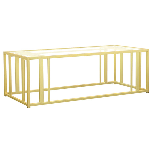 Adri Rectangular Glass Top Coffee Table Matte Brass - Walo Furniture 