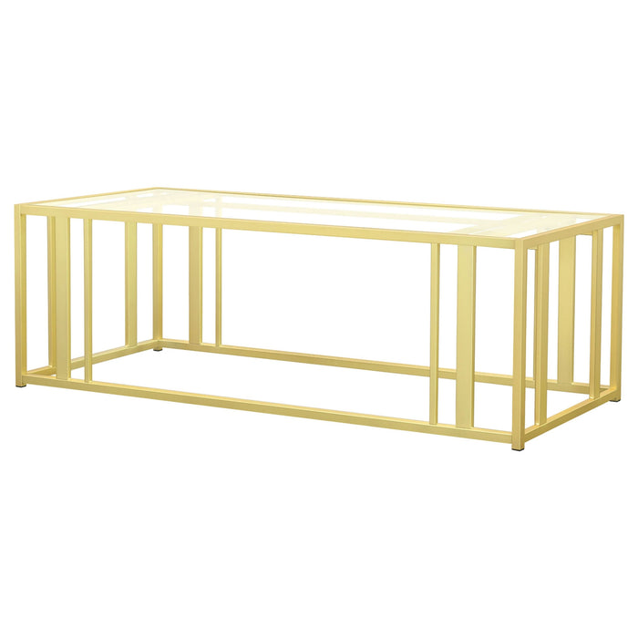 Adri Rectangular Glass Top Coffee Table Matte Brass - Walo Furniture 