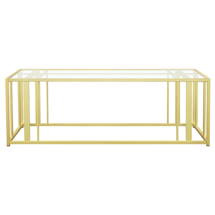 Adri Rectangular Glass Top Coffee Table Matte Brass - Walo Furniture 