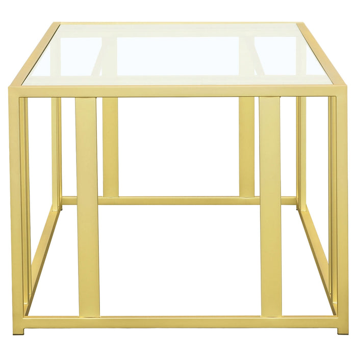 Adri Rectangular Glass Top Coffee Table Matte Brass - Walo Furniture 