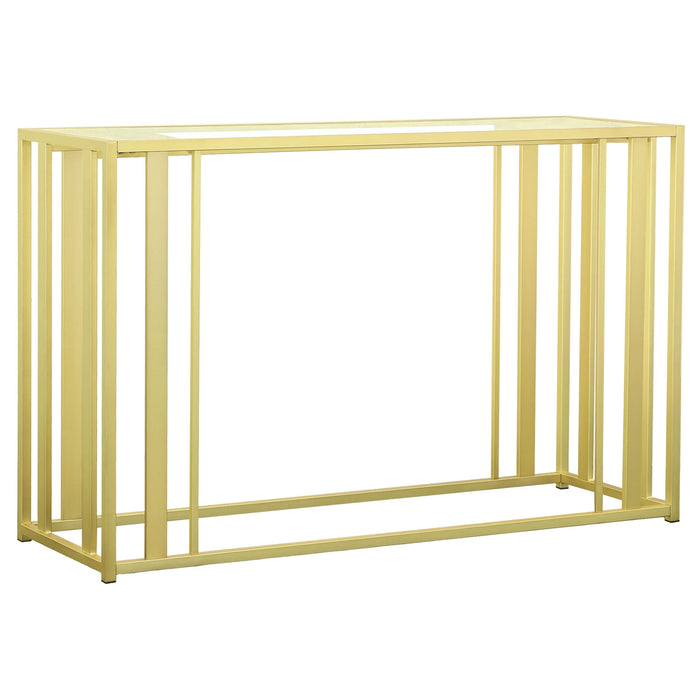 Adri Glass Top Entryway Sofa Console Table Matte Brass - Walo Furniture 