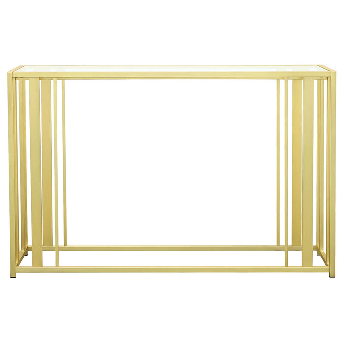 Adri Glass Top Entryway Sofa Console Table Matte Brass - Walo Furniture 