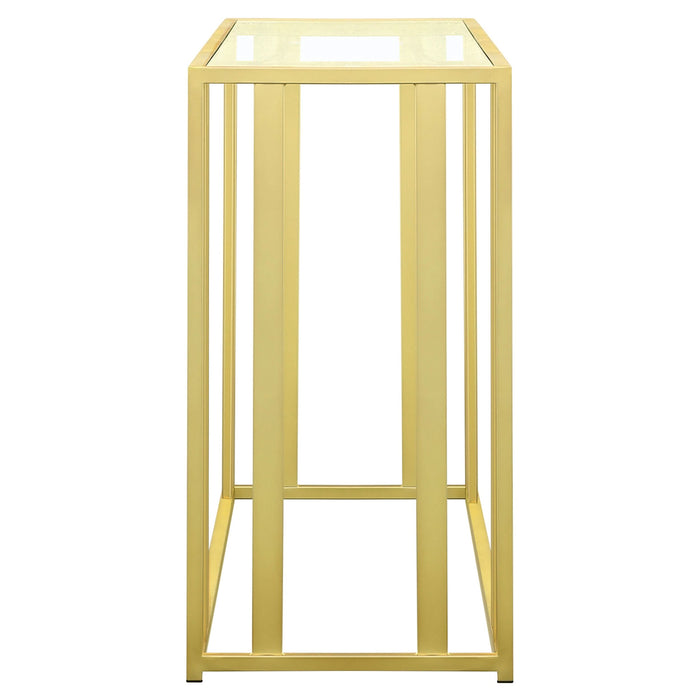 Adri Glass Top Entryway Sofa Console Table Matte Brass - Walo Furniture 