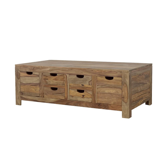 Esther 6-drawer Solid Wood Coffee Table Natural Sheesham - Walo Furniture 