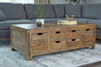 Esther 6-drawer Solid Wood Coffee Table Natural Sheesham - Walo Furniture 