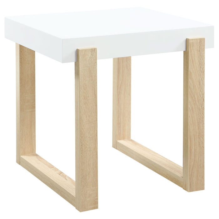 Pala Rectangular End Table White High Gloss and Natural