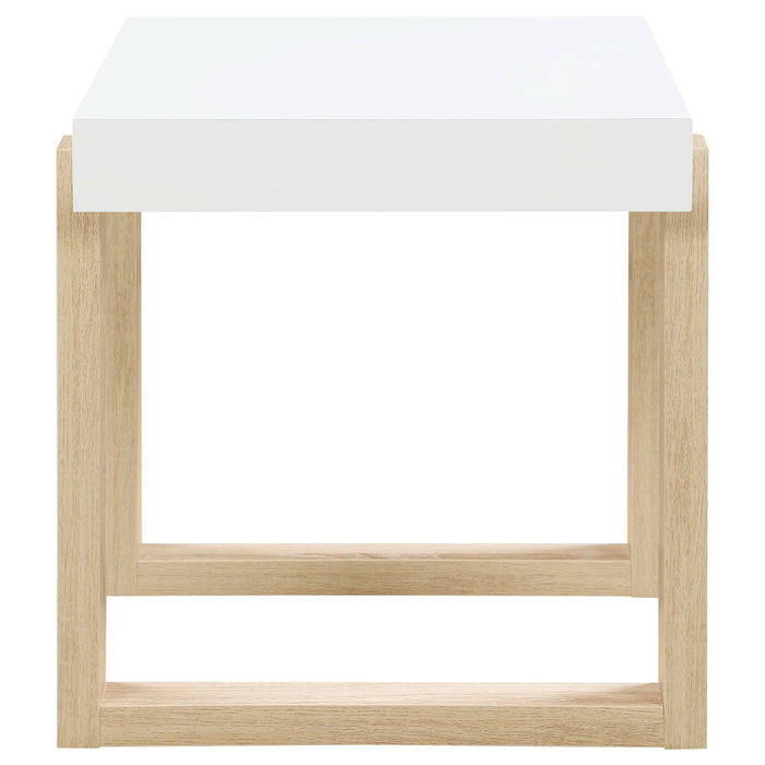 Pala Rectangular End Table White High Gloss and Natural