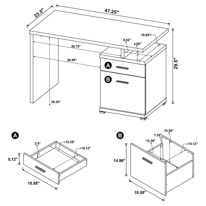 Irving 47-inch 2-drawer Office Computer Desk White - Walo Furniture 