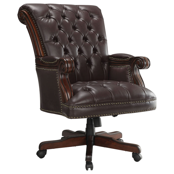 Calloway Upholstered Executive Office Desk Chair Dark Brown - Walo Furniture 