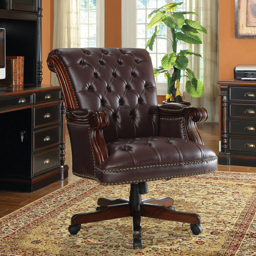 Calloway Upholstered Executive Office Desk Chair Dark Brown - Walo Furniture 