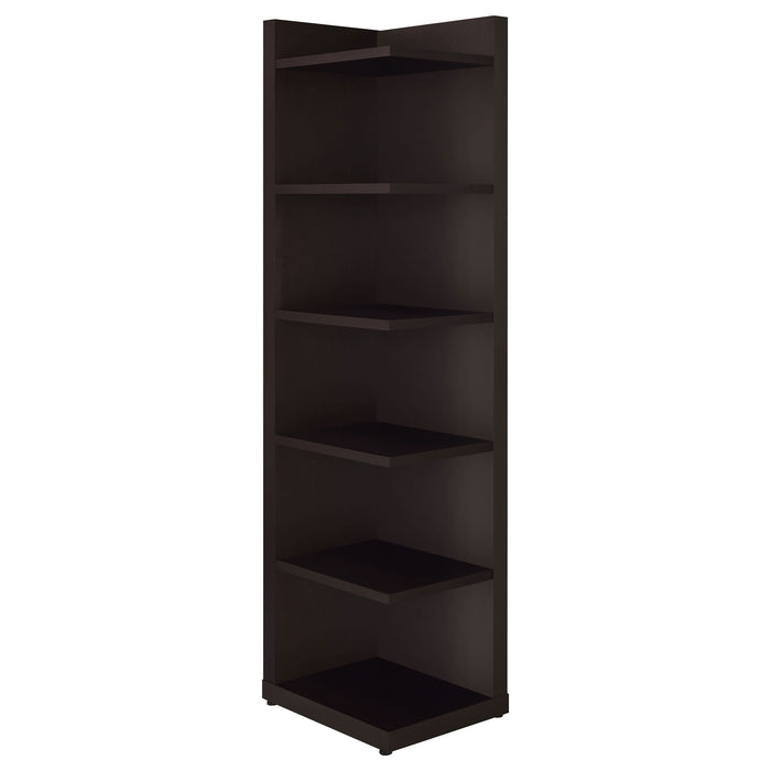 Alder 71-inch 6-shelf Corner Bookcase Cappuccino - Walo Furniture 