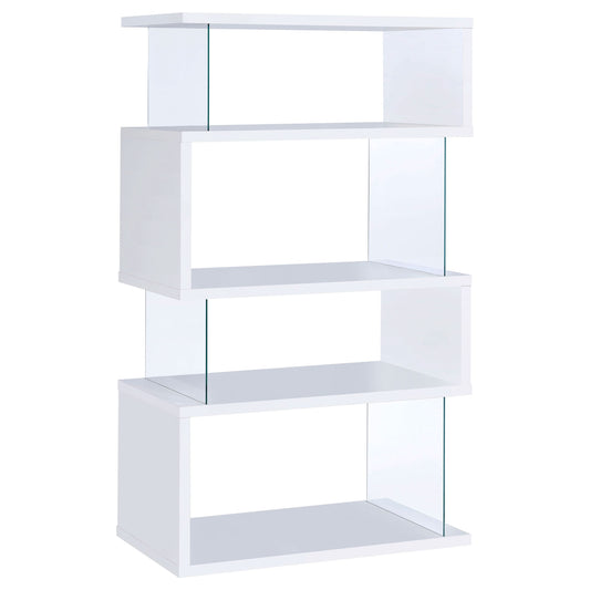 Emelle 63-inch 4-shelf Glass Panel Bookshelf White - Walo Furniture 