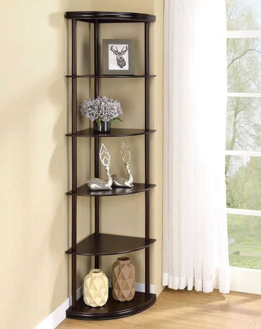 Bonwick 72-inch 5-shelf Corner Bookshelf Cappuccino - Walo Furniture 