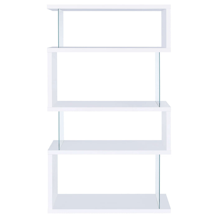 Emelle 63-inch 4-shelf Glass Panel Bookshelf White - Walo Furniture 