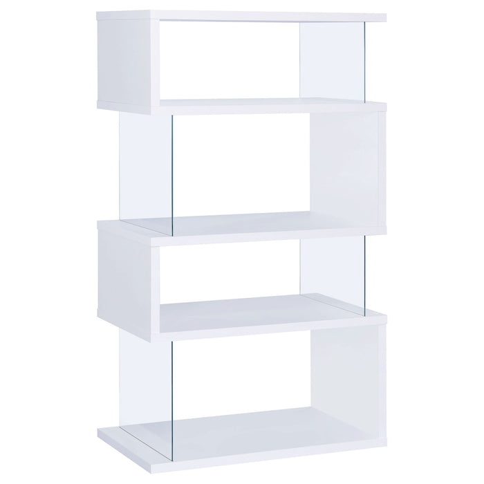 Emelle 63-inch 4-shelf Glass Panel Bookshelf White - Walo Furniture 