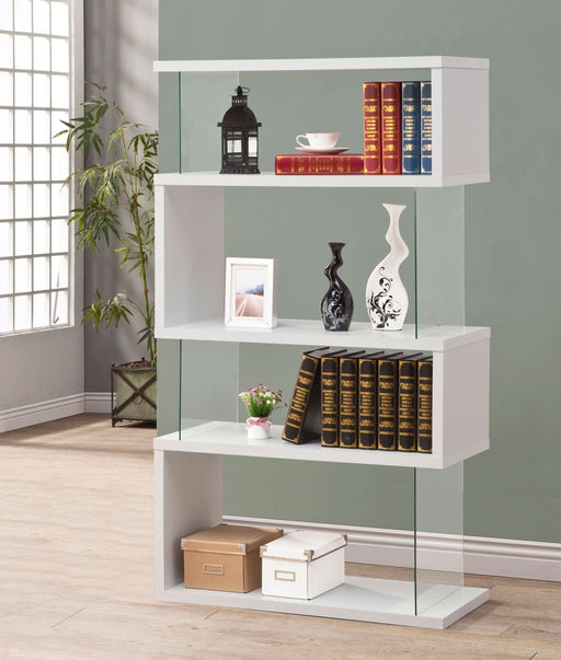 Emelle 63-inch 4-shelf Glass Panel Bookshelf White - Walo Furniture 