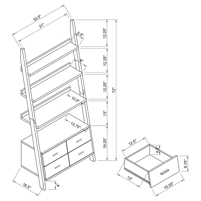 Colella 72-inch 5-shelf Storage Ladder Bookshelf Cappuccino - Walo Furniture 