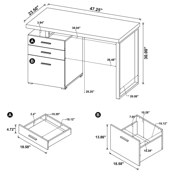 Brennan 47-inch 3-drawer Office Computer Desk White - Walo Furniture 