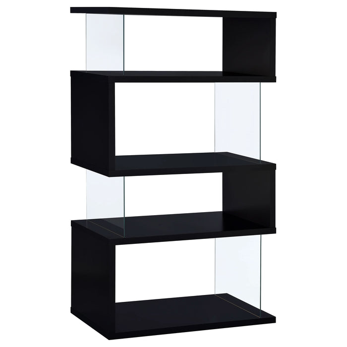 Emelle 63-inch 4-shelf Glass Panel Bookshelf Black - Walo Furniture 