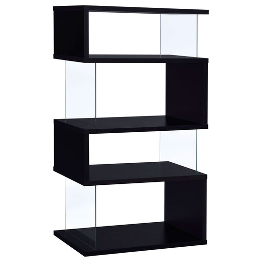 Emelle 63-inch 4-shelf Glass Panel Bookshelf Black - Walo Furniture 