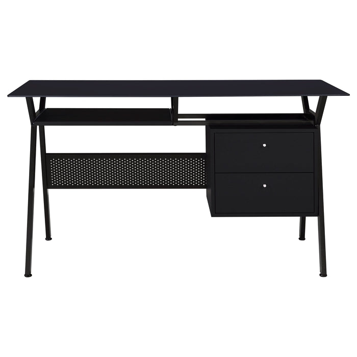 Weaving 55-inch 2-drawer Computer Desk Keyboard Tray Black - Walo Furniture 