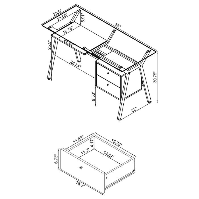 Weaving 55-inch 2-drawer Computer Desk Keyboard Tray Black - Walo Furniture 