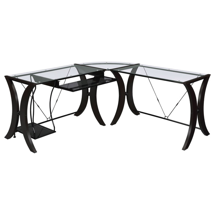 Monterey 67-inch Glass Top L-Shape Computer Desk Cappuccino - Walo Furniture 