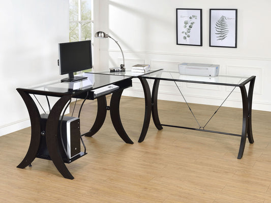 Monterey 67-inch Glass Top L-Shape Computer Desk Cappuccino - Walo Furniture 