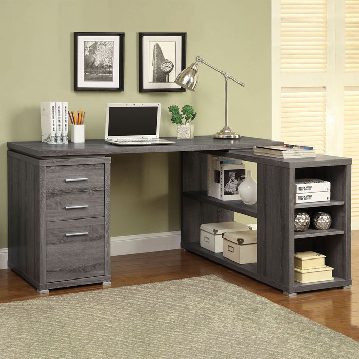 Yvette 60-inch 3-drawer L-Shape Computer Desk Weathered Grey - Walo Furniture 