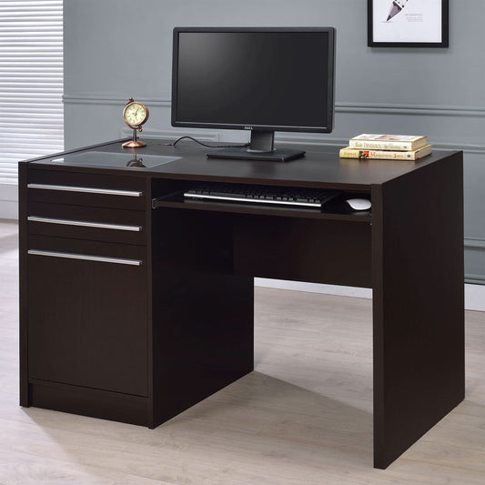 Halston 47-inch 2-drawer Office Desk with Cabinet Cappuccino - Walo Furniture 