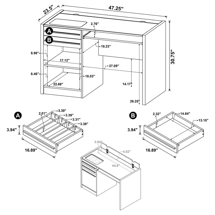 Halston 47-inch 2-drawer Office Desk with Cabinet Cappuccino - Walo Furniture 