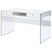 Dobrev 48-inch 2-drawer Writing Desk White High Gloss - Walo Furniture 