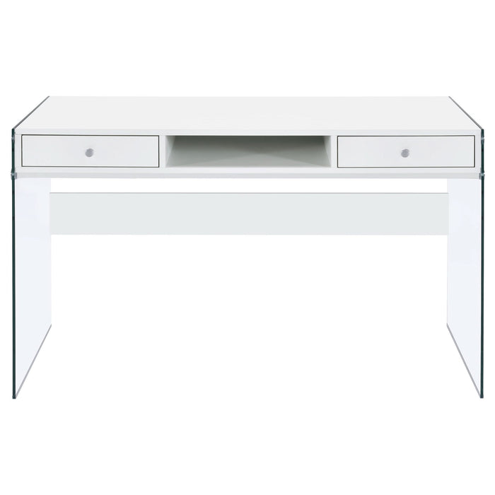 Dobrev 48-inch 2-drawer Writing Desk White High Gloss - Walo Furniture 