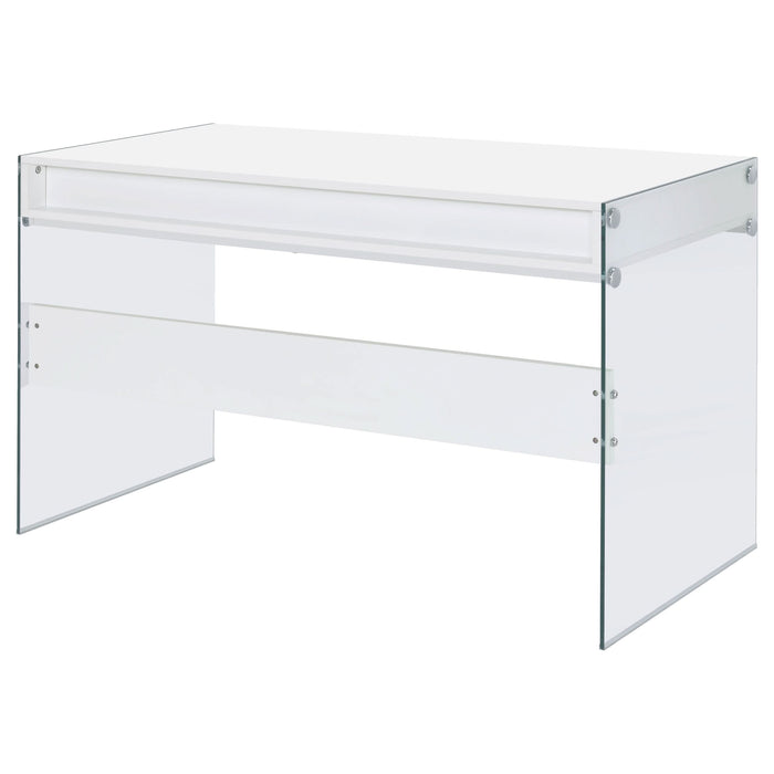 Dobrev 48-inch 2-drawer Writing Desk White High Gloss - Walo Furniture 