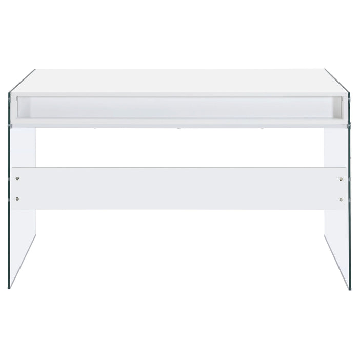 Dobrev 48-inch 2-drawer Writing Desk White High Gloss - Walo Furniture 