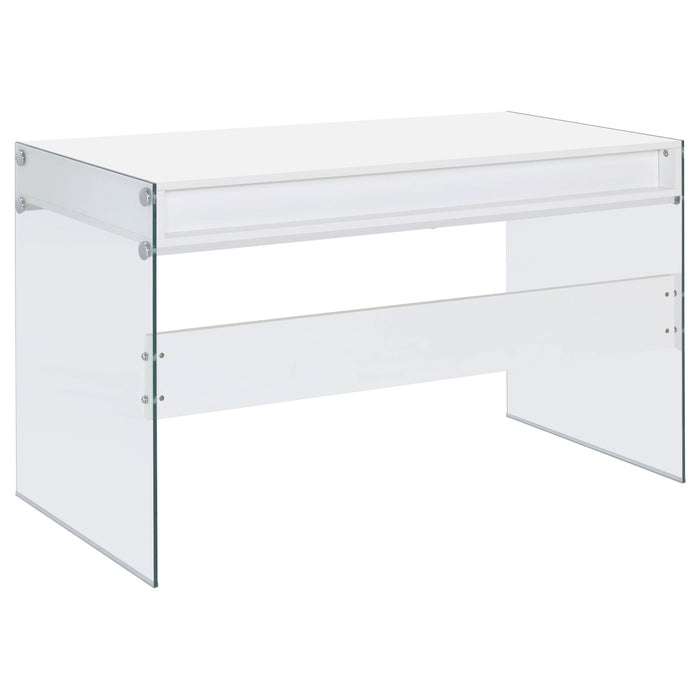 Dobrev 48-inch 2-drawer Writing Desk White High Gloss - Walo Furniture 