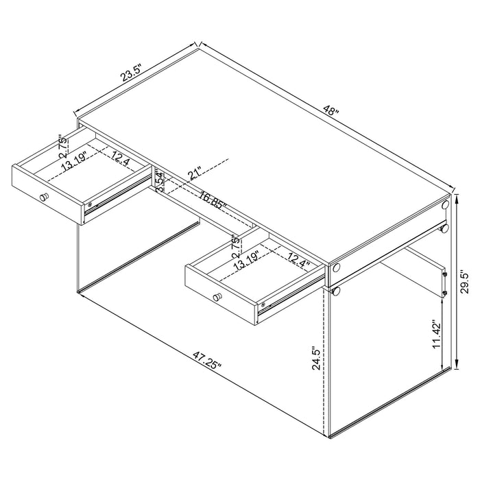 Dobrev 48-inch 2-drawer Writing Desk White High Gloss - Walo Furniture 