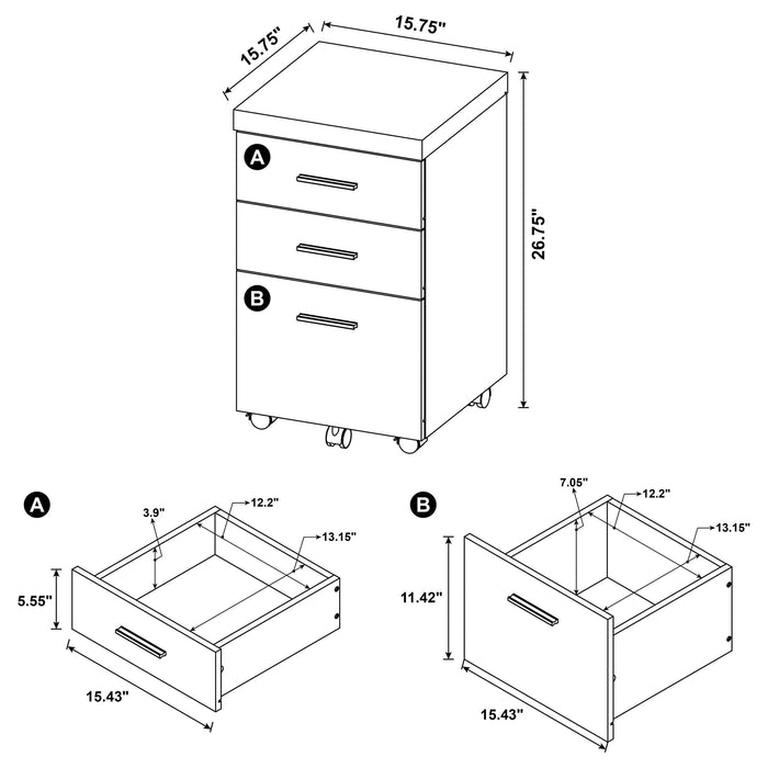 Skeena 3-drawer Mobile Office Storage Cabinet Cappuccino - Walo Furniture 