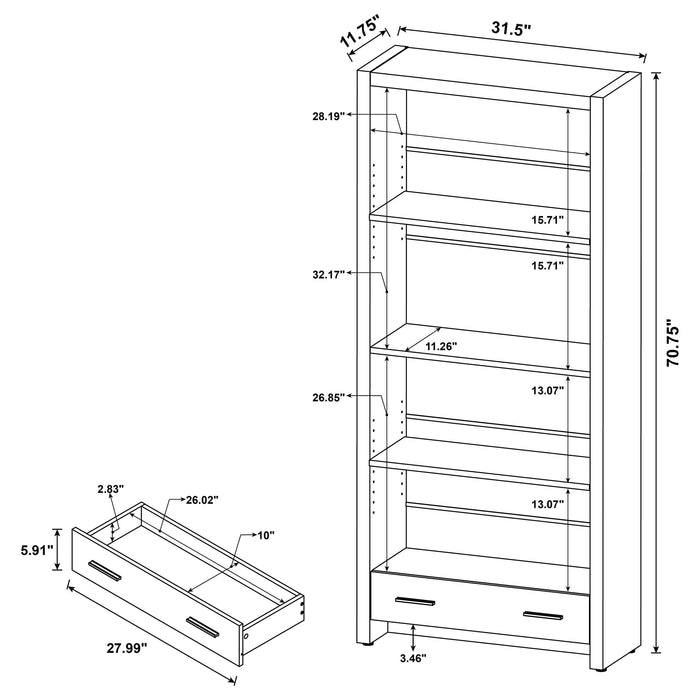 Skylar 71-inch 5-shelf Bookcase with Drawer Cappuccino - Walo Furniture 