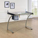 Melo 41-inch Glass Top Drafting Table with Storage Silver - Walo Furniture 