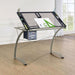 Melo 41-inch Glass Top Drafting Table with Storage Silver - Walo Furniture 