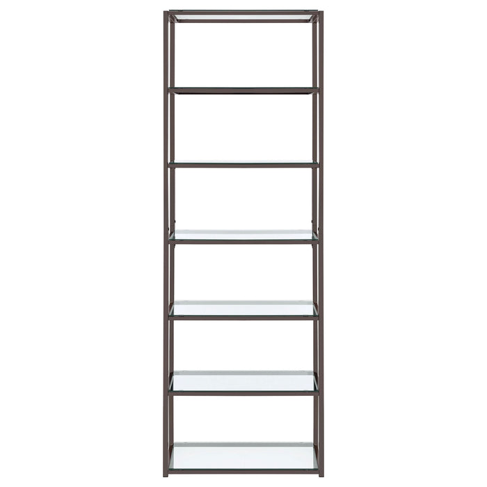 Kate 78-inch 5-shelf Glass Bookshelf Black Nickel - Walo Furniture 