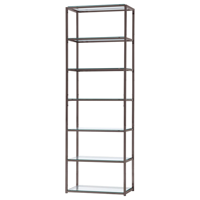 Kate 78-inch 5-shelf Glass Bookshelf Black Nickel - Walo Furniture 