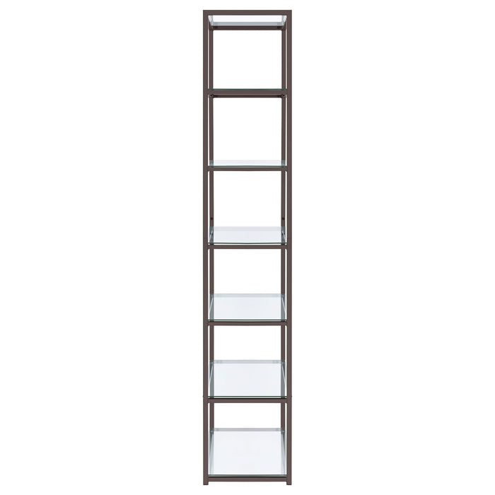 Kate 78-inch 5-shelf Glass Bookshelf Black Nickel - Walo Furniture 